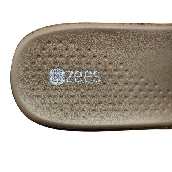 BZees Women's 8.5W Runaway Raffia Sandal Black Multi Cork Wedge Slides NIB - Picture 4 of 7